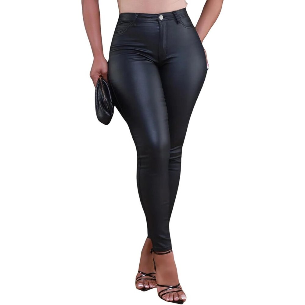 Luxurious Stretchy Black Faux Leather Pants For Women - Perfect For Nightouts